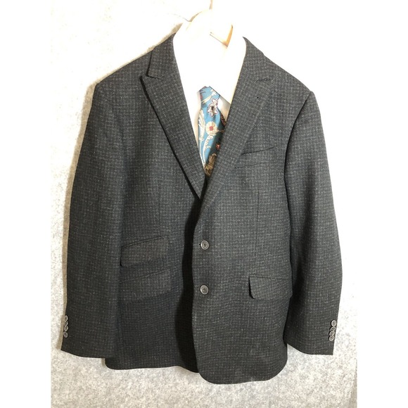 Joseph Abboud Blazer Mens 42R Black 100% Wool Tweed Joe Business Casual 2 Button - Picture 2 of 8